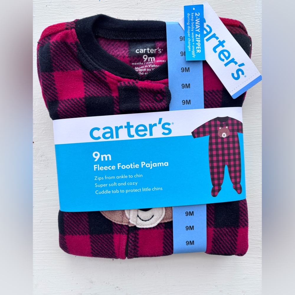 NWT Carter's Red and Black Checkered Fleece Pajama, Baby, 6-9 month